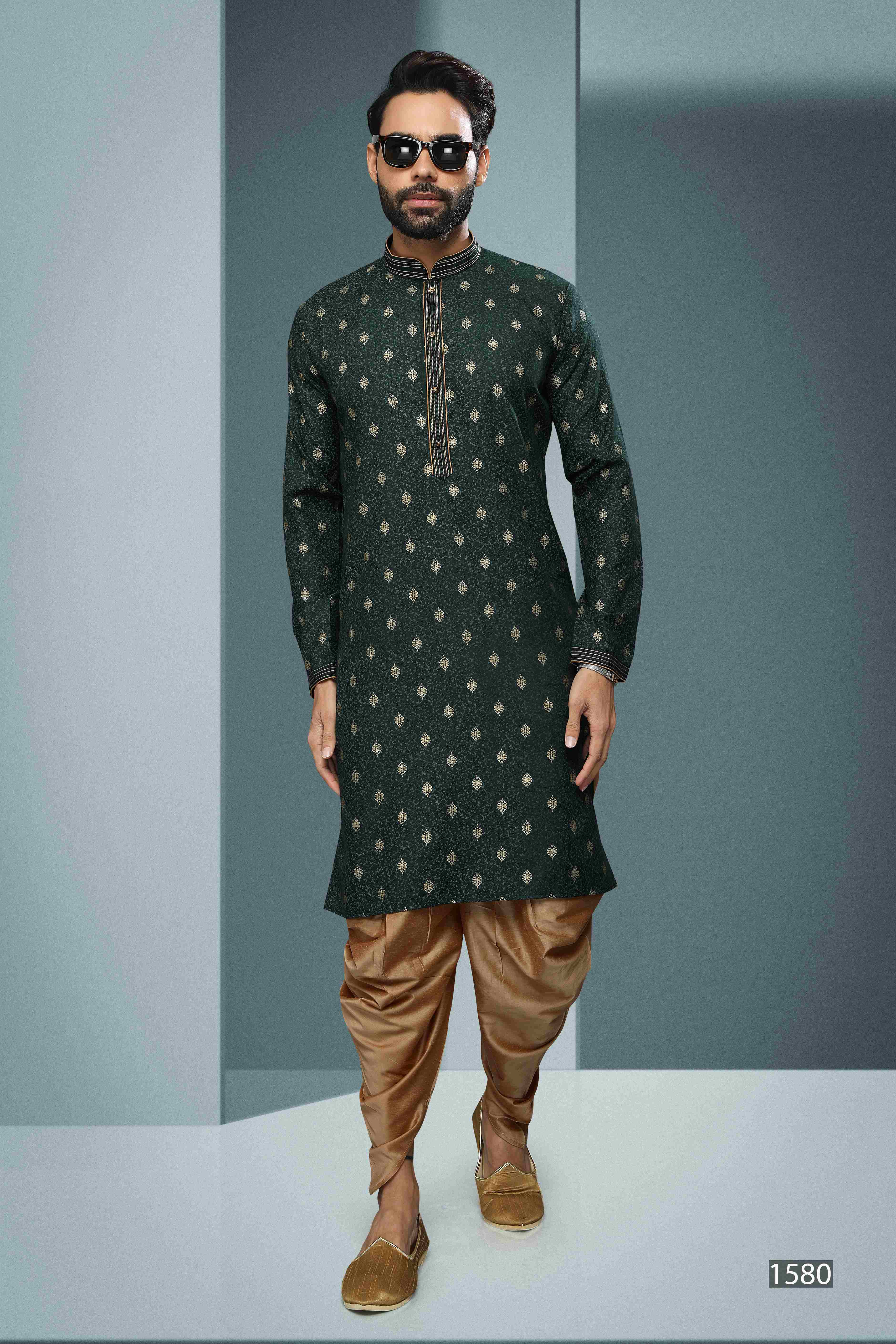 Raivat Ethnic Cotton Digital Print Pintux Work Kurta Pajama In Green Colour