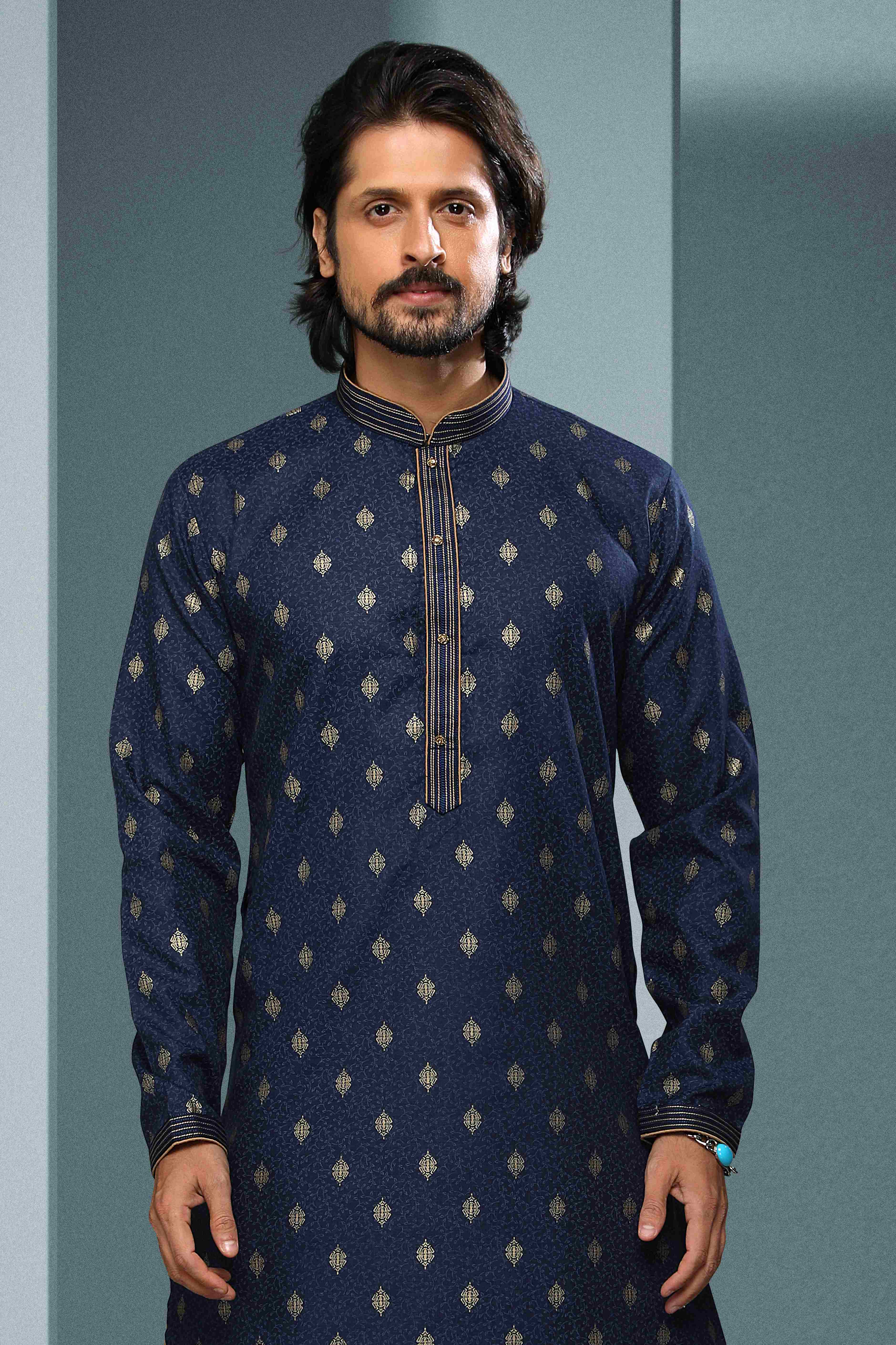 Raivat Ethnic Cotton Digital Print Pintux Work Kurta Pajama In Blue Colour - Distacart