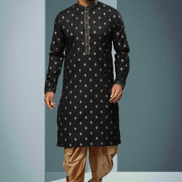 Raivat Ethnic Cotton Digital Print Pintux Work Kurta Pajama In Black Colour - Distacart