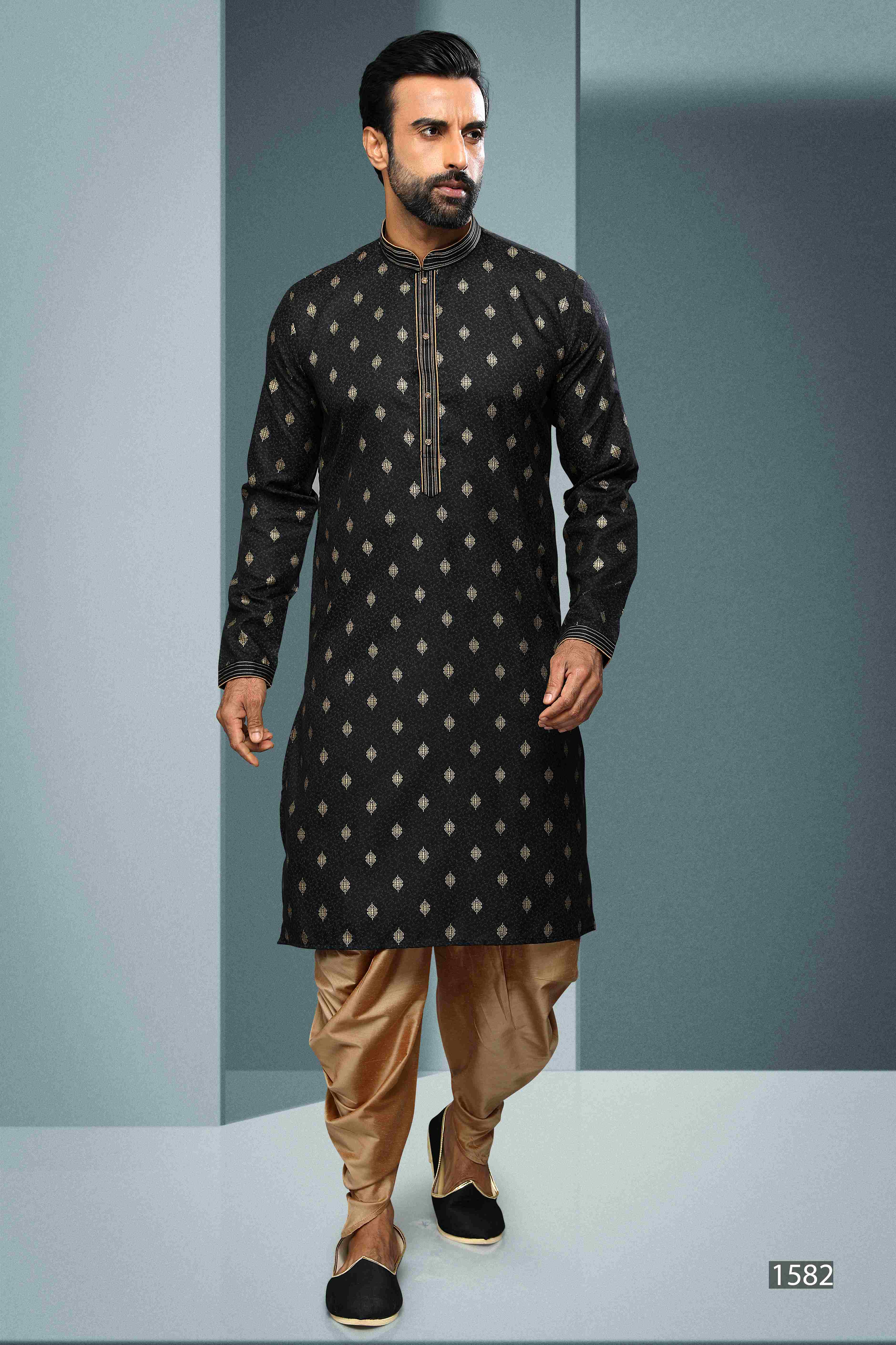 Raivat Ethnic Cotton Digital Print Pintux Work Kurta Pajama In Black Colour
