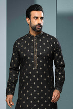 Thumbnail for Raivat Ethnic Cotton Digital Print Pintux Work Kurta Pajama In Black Colour - Distacart