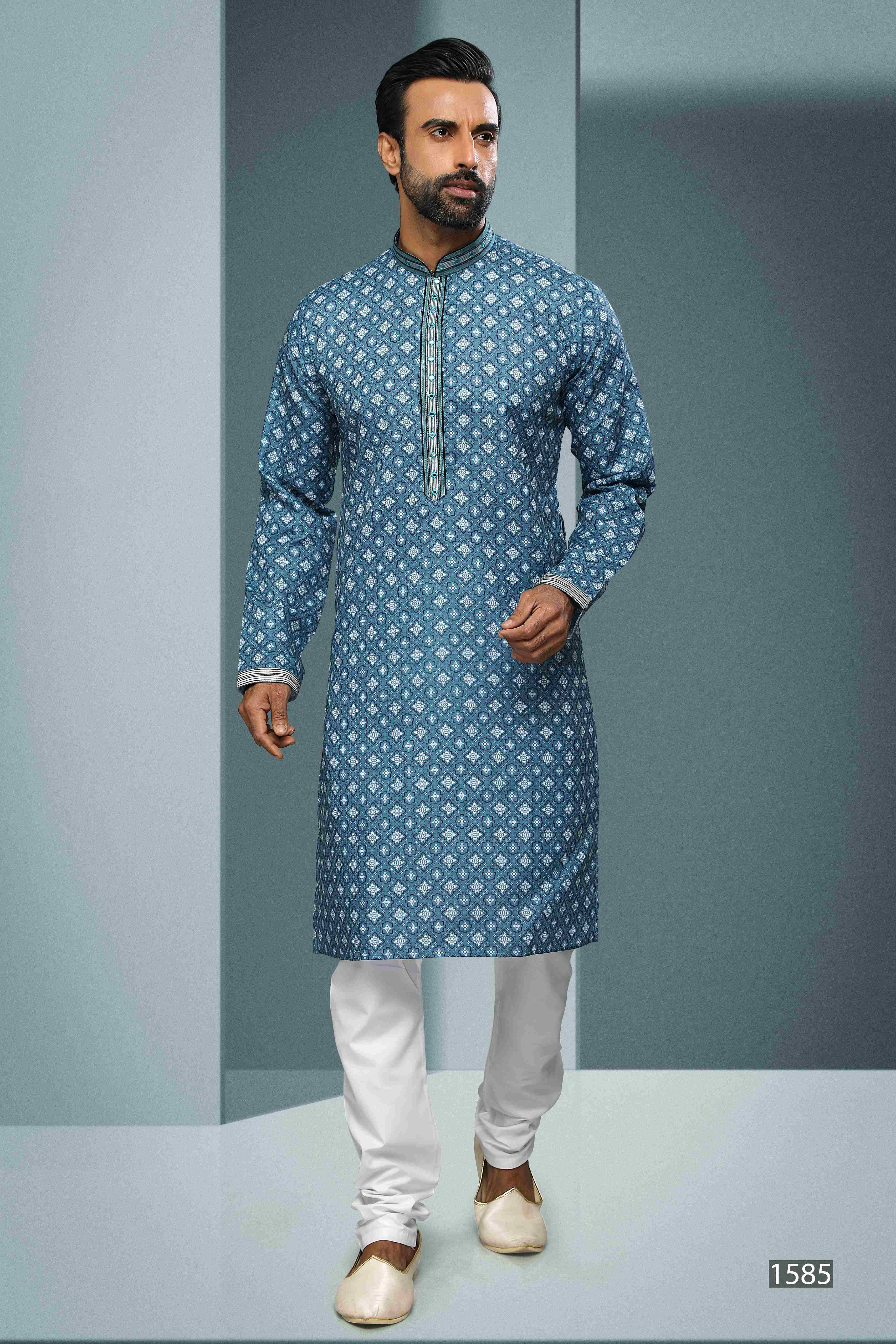 Raivat Ethnic Cotton Digital Print Mirror Work Kurta Pajama In Blue Colour - Distacart