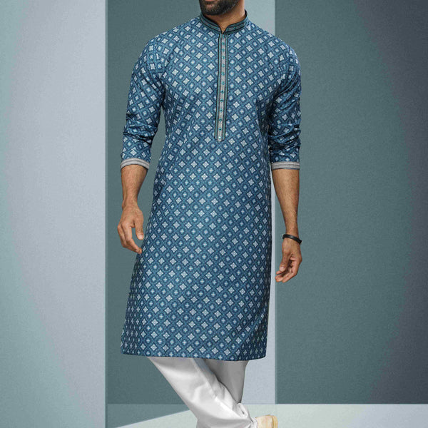 Raivat Ethnic Cotton Digital Print Mirror Work Kurta Pajama In Blue Colour - Distacart