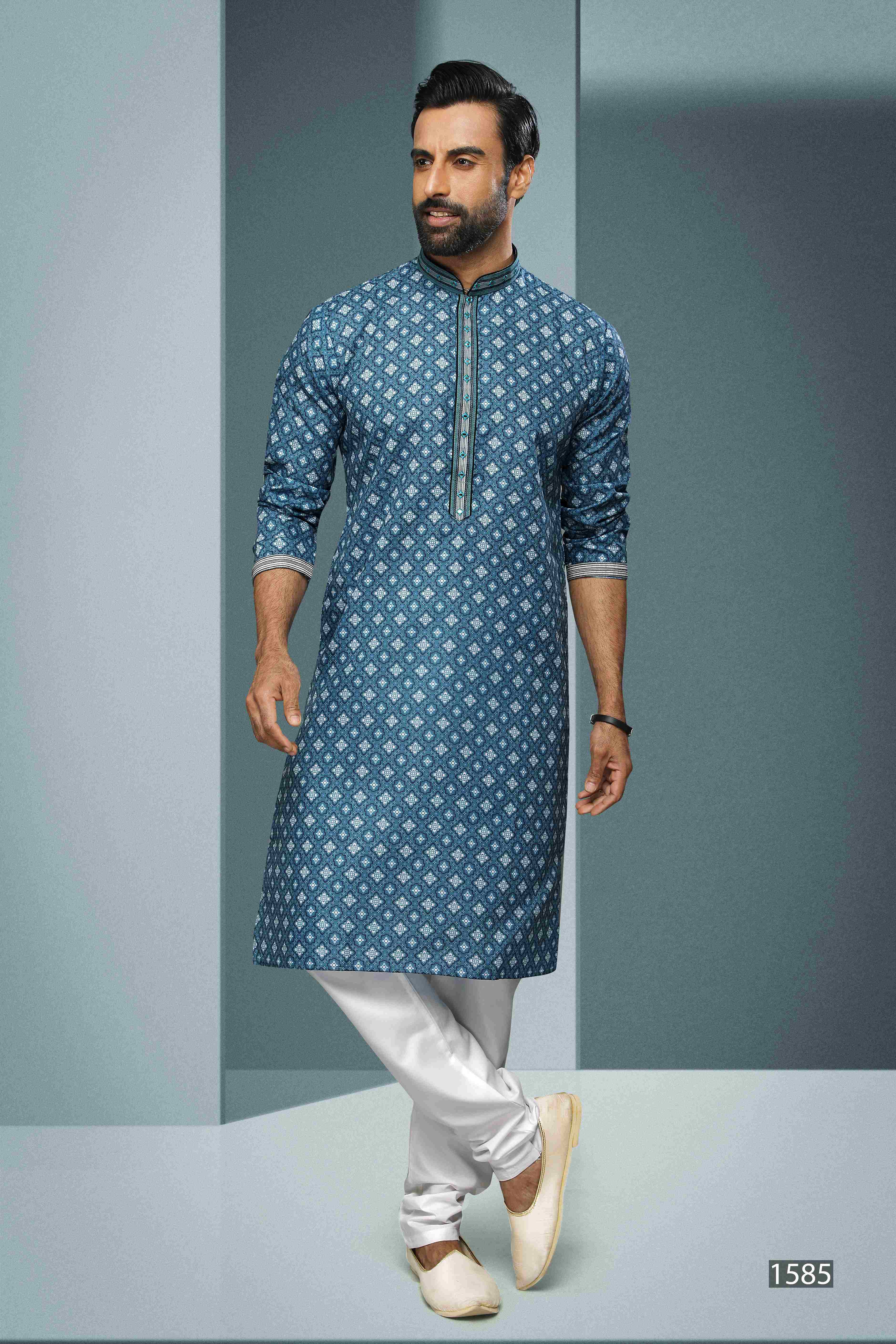 Raivat Ethnic Cotton Digital Print Mirror Work Kurta Pajama In Blue Colour - Distacart