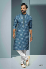 Thumbnail for Raivat Ethnic Cotton Digital Print Mirror Work Kurta Pajama In Blue Colour - Distacart