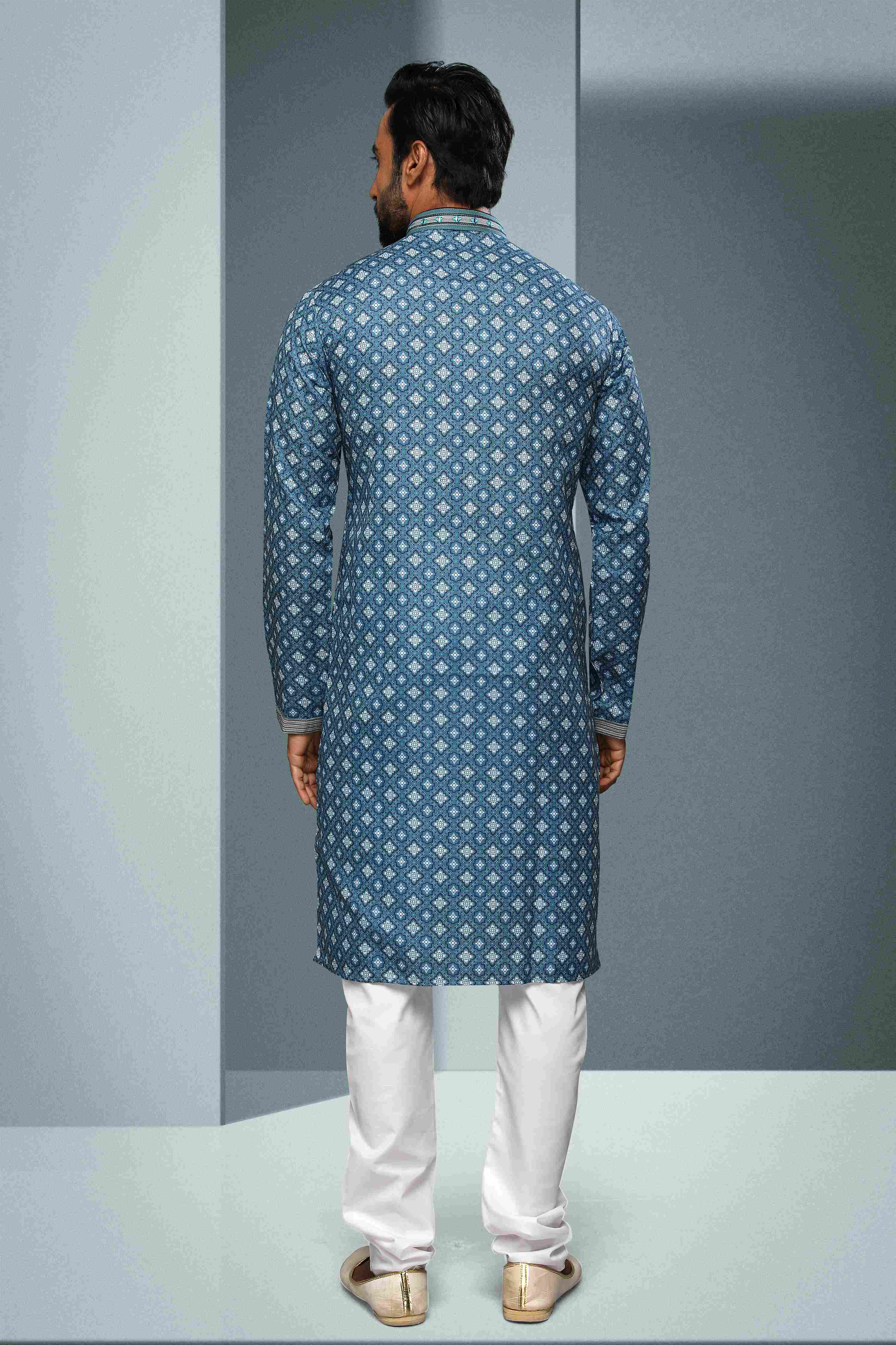 Raivat Ethnic Cotton Digital Print Mirror Work Kurta Pajama In Blue Colour - Distacart