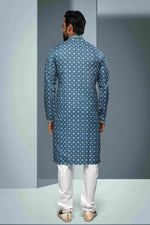 Thumbnail for Raivat Ethnic Cotton Digital Print Mirror Work Kurta Pajama In Blue Colour - Distacart