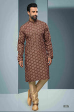 Thumbnail for Raivat Ethnic Cotton Digital Print Mirror Work Kurta Pajama In Brown Colour - Distacart