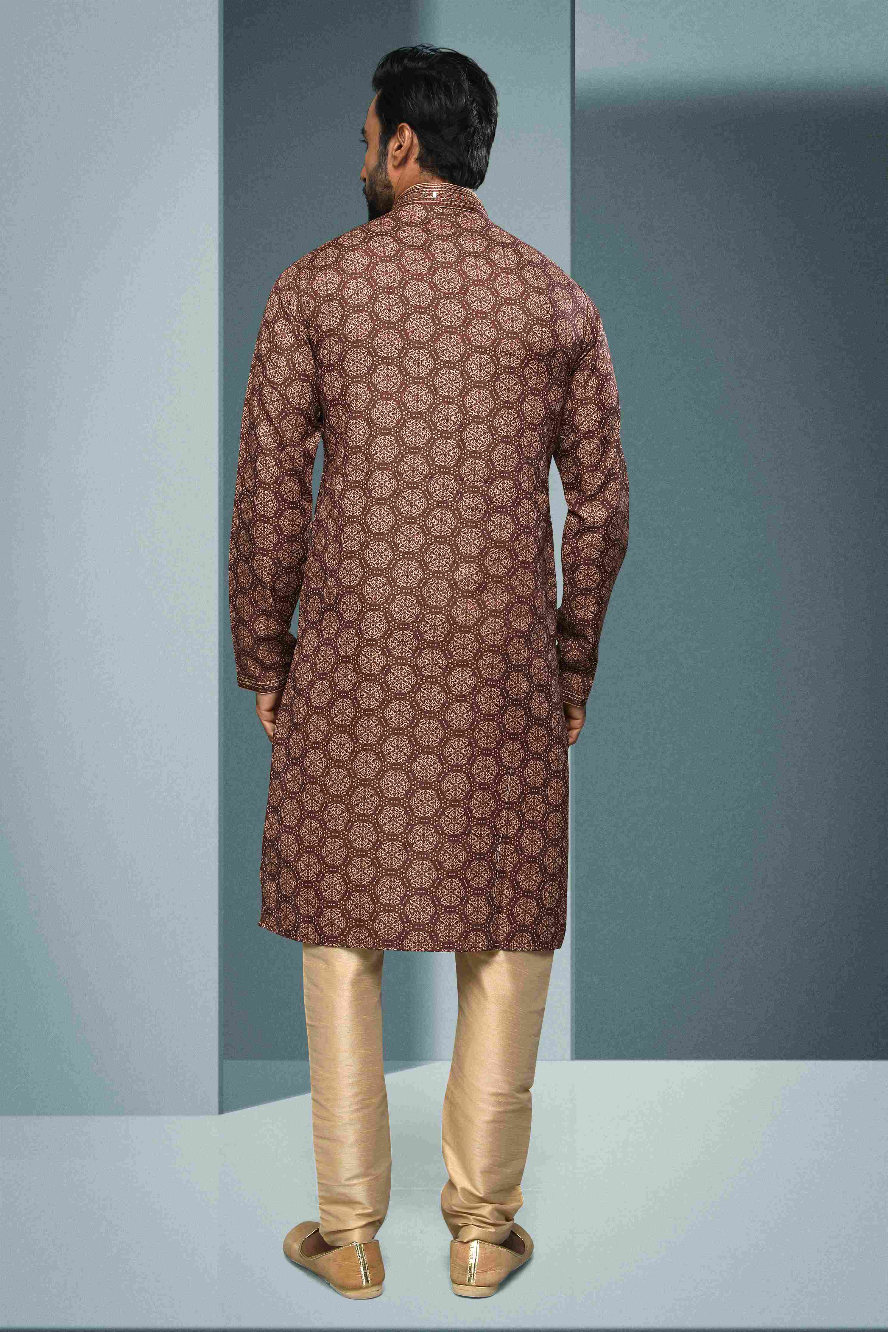 Raivat Ethnic Cotton Digital Print Mirror Work Kurta Pajama In Brown Colour - Distacart