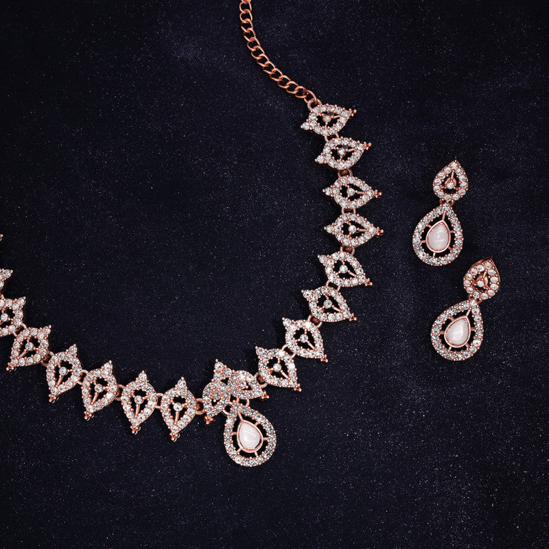 Tehzeeb Creations Baby Pink Colour Ad Studded Necklace Jewellery Set With Matching Earrings For Women And Girls - Distacart