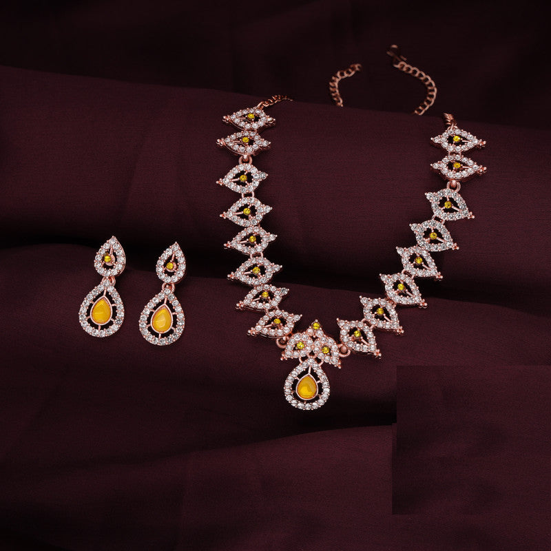 Tehzeeb Creations Yellow Colour Ad Studded Necklace Jewellery Set With Matching Earrings For Women And Girls - Distacart