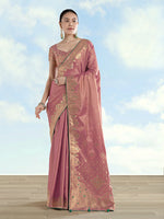 Thumbnail for Monjolika Fashion Light Pink Color Paisley Zari Woven Banarasi Tissue Silk Saree - Distacart