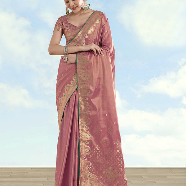Monjolika Fashion Light Pink Color Paisley Zari Woven Banarasi Tissue Silk Saree - Distacart