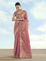 Thumbnail for Monjolika Fashion Light Pink Color Paisley Zari Woven Banarasi Tissue Silk Saree - Distacart