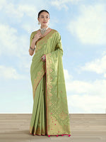 Thumbnail for Monjolika Fashion Parrot Green Color Paisley Zari Woven Banarasi Tissue Silk Saree - Distacart
