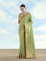 Thumbnail for Monjolika Fashion Parrot Green Color Paisley Zari Woven Banarasi Tissue Silk Saree - Distacart
