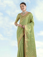 Thumbnail for Monjolika Fashion Parrot Green Color Paisley Zari Woven Banarasi Tissue Silk Saree - Distacart