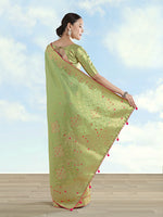 Thumbnail for Monjolika Fashion Parrot Green Color Paisley Zari Woven Banarasi Tissue Silk Saree - Distacart