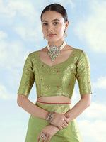 Thumbnail for Monjolika Fashion Parrot Green Color Paisley Zari Woven Banarasi Tissue Silk Saree - Distacart