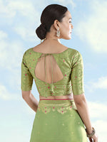 Thumbnail for Monjolika Fashion Parrot Green Color Paisley Zari Woven Banarasi Tissue Silk Saree - Distacart