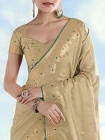 Thumbnail for Monjolika Fashion Cream Color Paisley Zari Woven Banarasi Tissue Silk Saree - Distacart