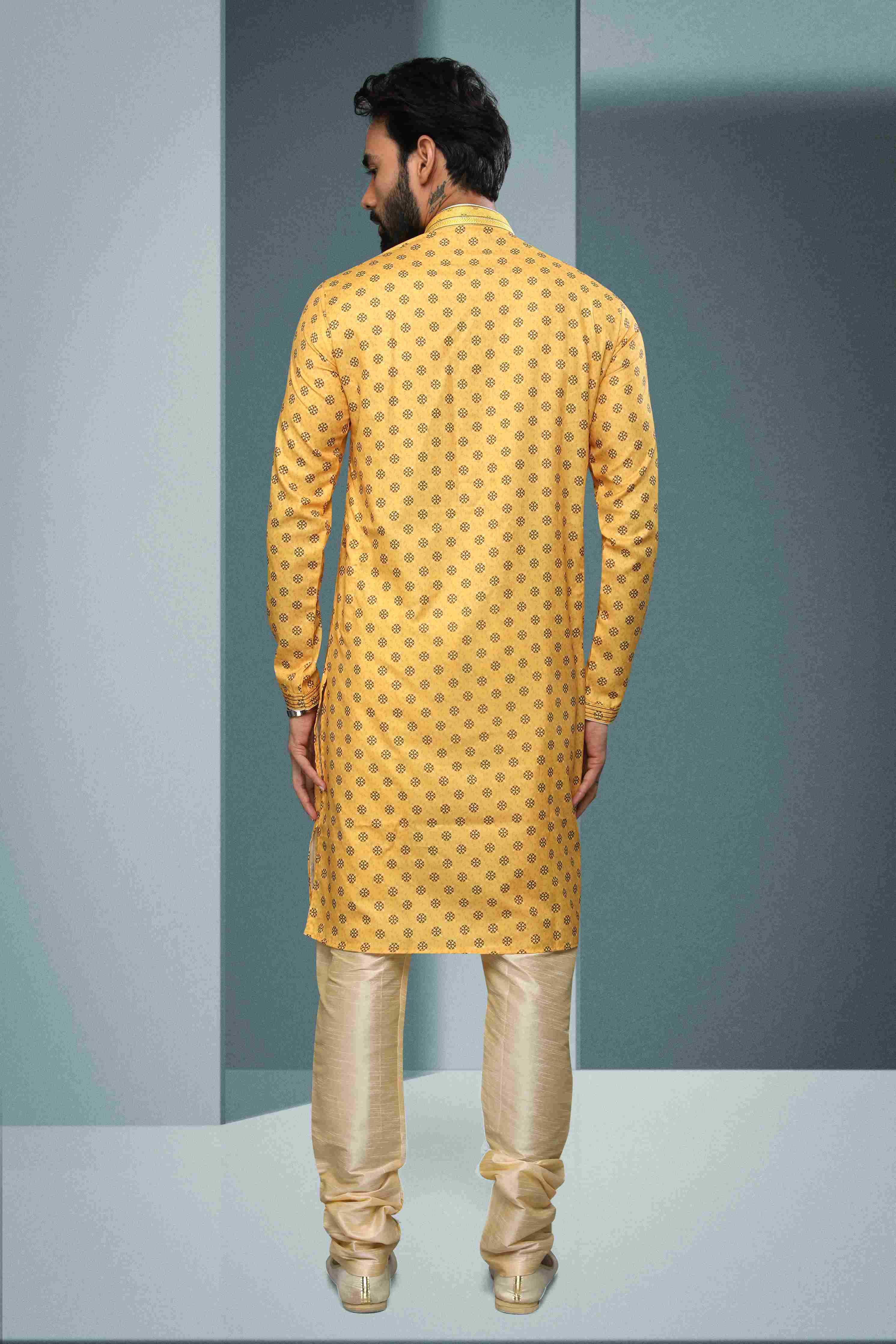 Raivat Ethnic Cotton Digital Print Pintux Work Kurta Pajama In Yellow Colour - Distacart