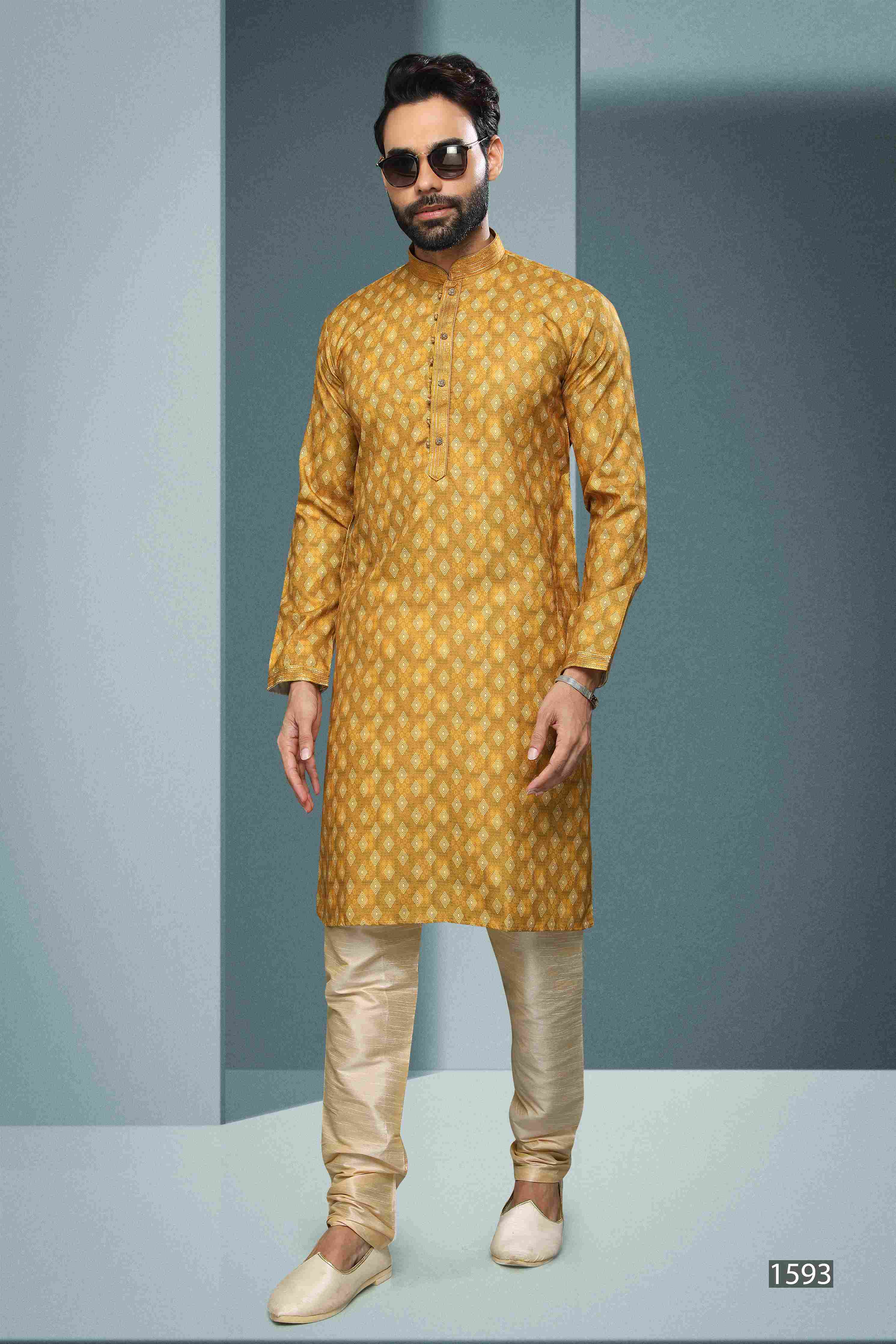 Raivat Ethnic Cotton Digital Print Pintux Work Kurta Pajama In Yellow Colour