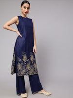 Thumbnail for Aks Paisley Embroidered Band Collar Kurta with Palazzos - Distacart