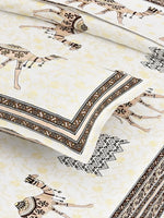 Thumbnail for Orange Ethnic Motifs Cotton 200TC King Bedsheet With 2 Zipper Pillow Covers - King Size by House of Ree - Distacart