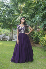 Thumbnail for Jyoti Fashion Women's Purple Sequins Embroidered Faux Georgette Anarkali Dress - Distacart
