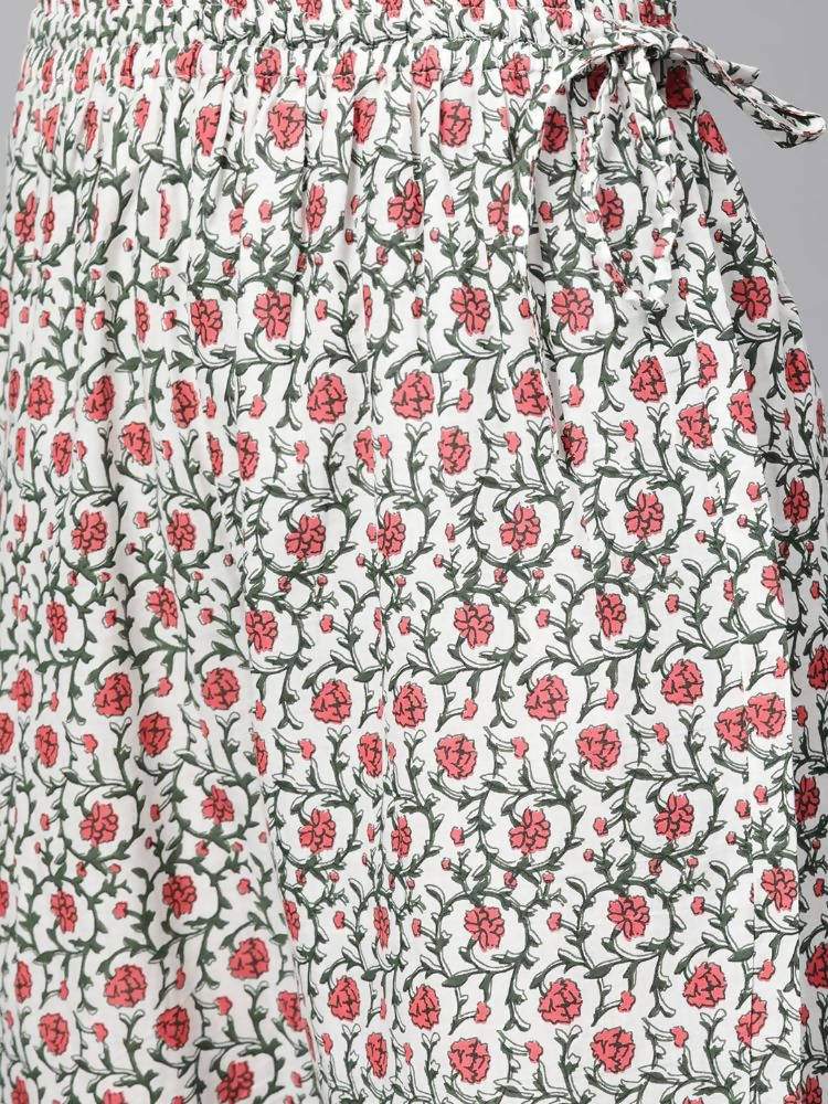 Anubhutee White & Red Pure Cotton Floral Print Nightsuit - Distacart