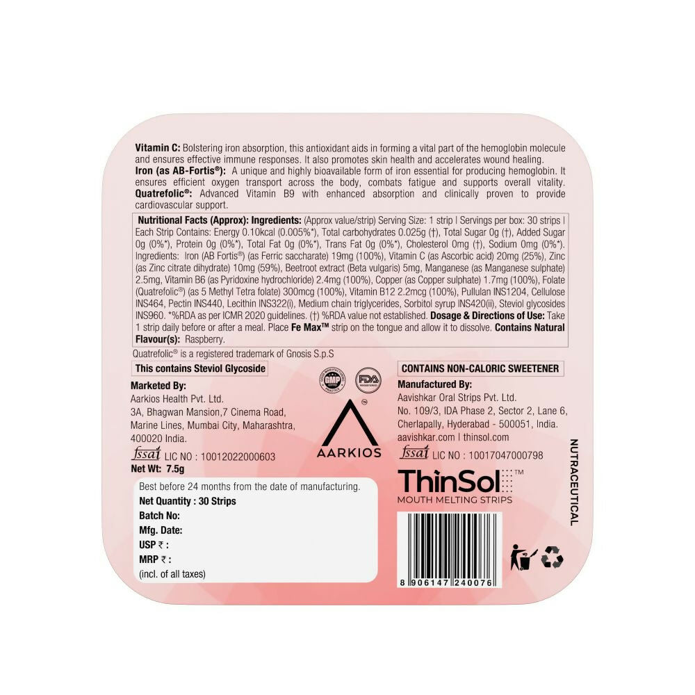 HealthAid Fe Max ThiSolves Oral Strips - Distacart