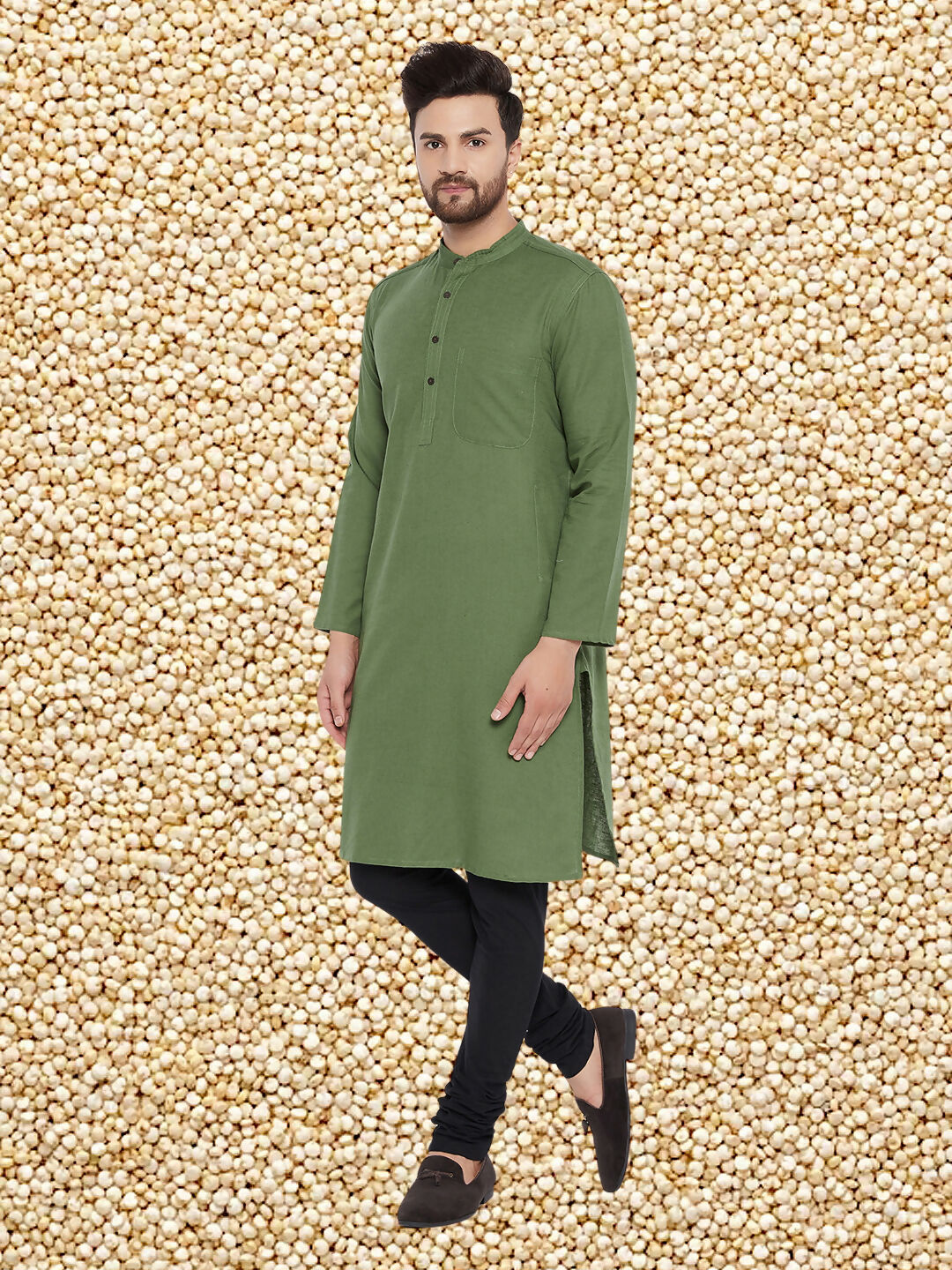 Even Apparels Men's Solid Green Linen Kurta - Distacart