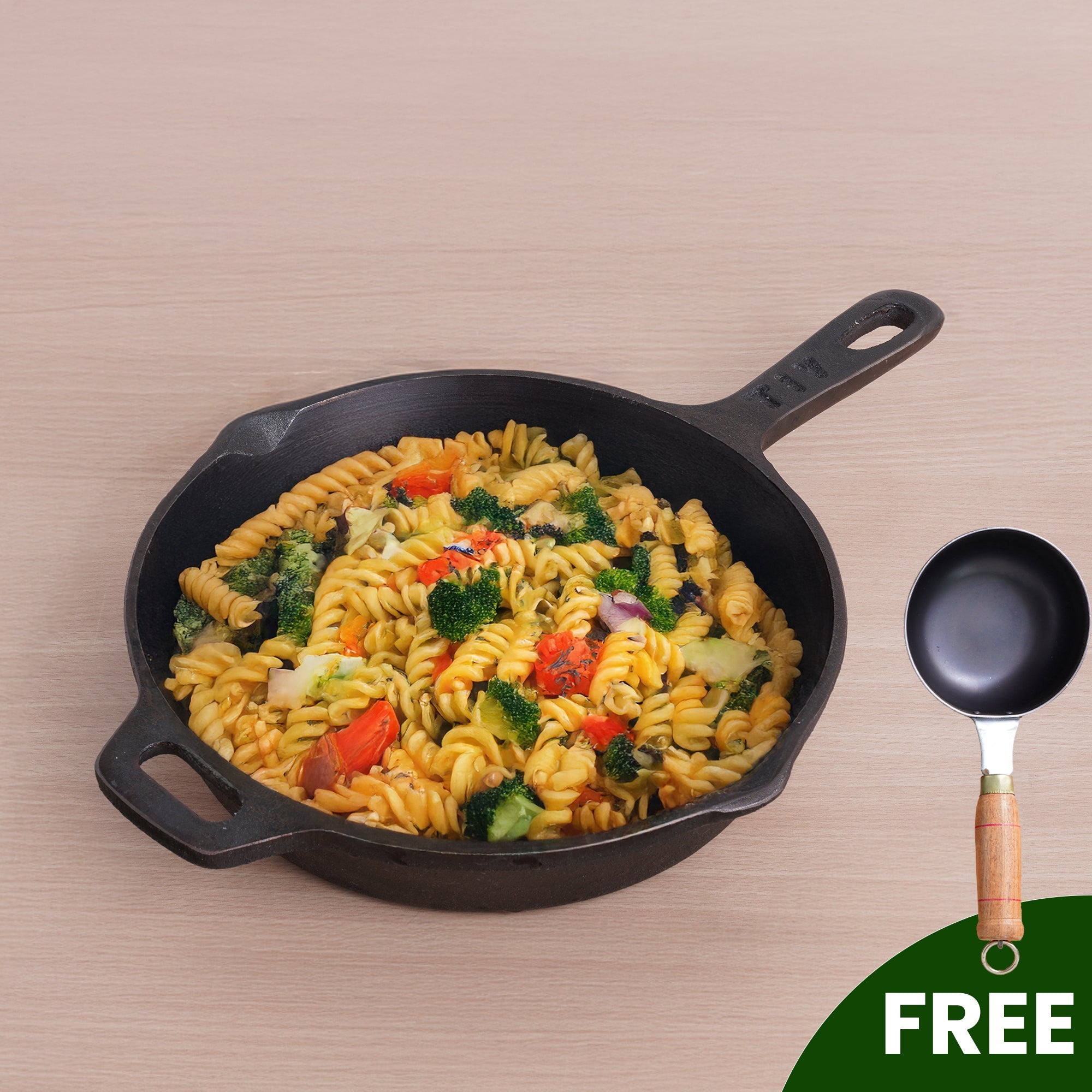 The Indus Valley Super Smooth Cast Iron Frypan, Pre-seasoned, Nonstick, 100% Pure,Toxin-free, Tadka Pan, 25.4cm, 1.7L, 2.4kg