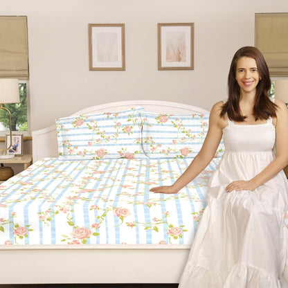 Haus & Kinder Rosaline Stripes 100% Cotton Double Size Bedsheet, 144 TC - Dista