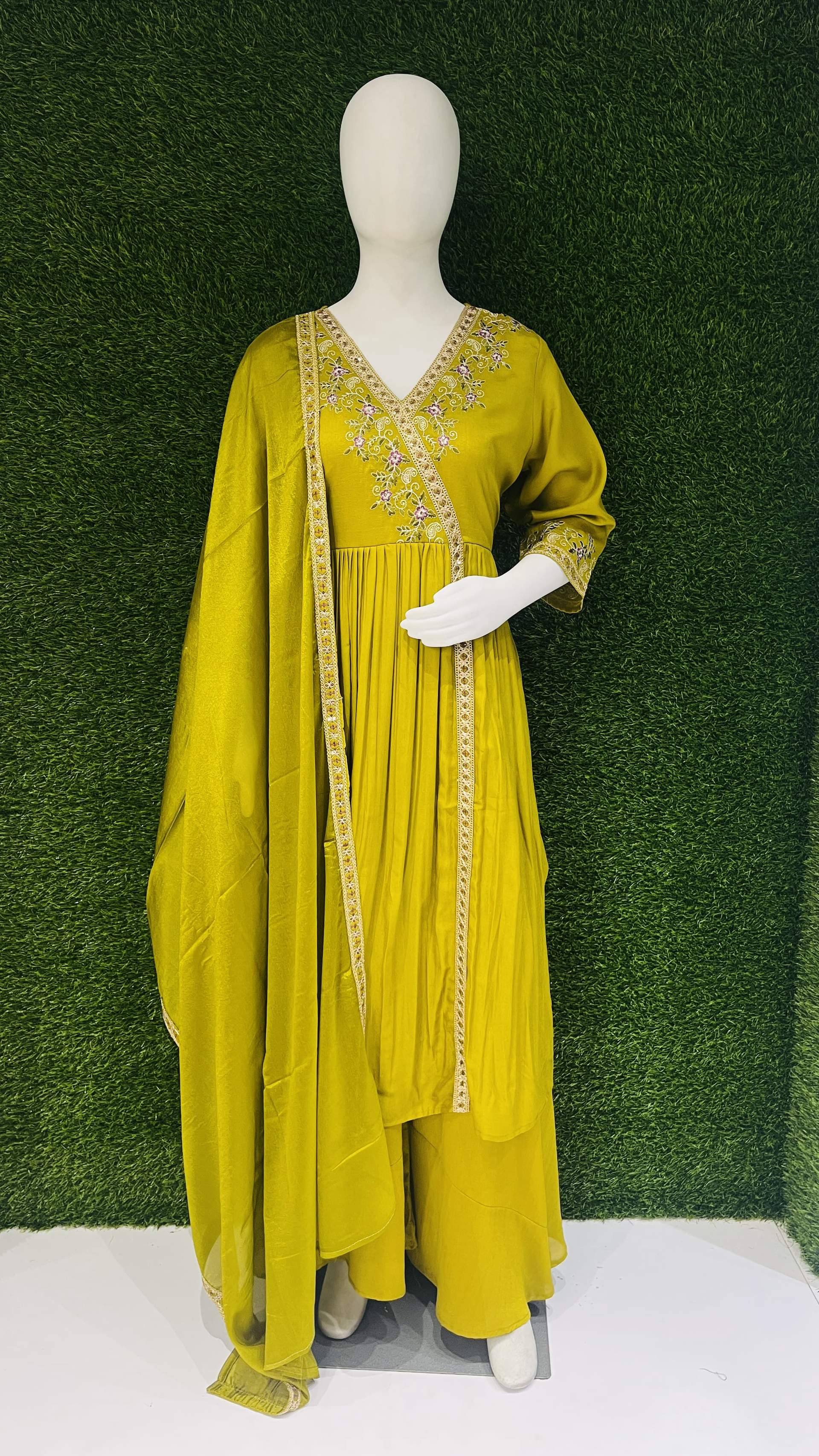 Anaita Yellow Anarkali Readymade Suit with Embroidery Work - Dista