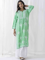 Thumbnail for HOUSE OF KARI Floral Embroidered Chikankari Straight Kurta - Distacart