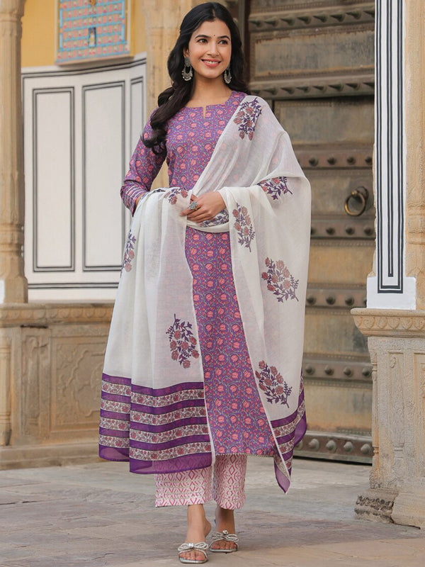 Kalini Floral Printed Kurta With Trousers & Dupatta - Distacart