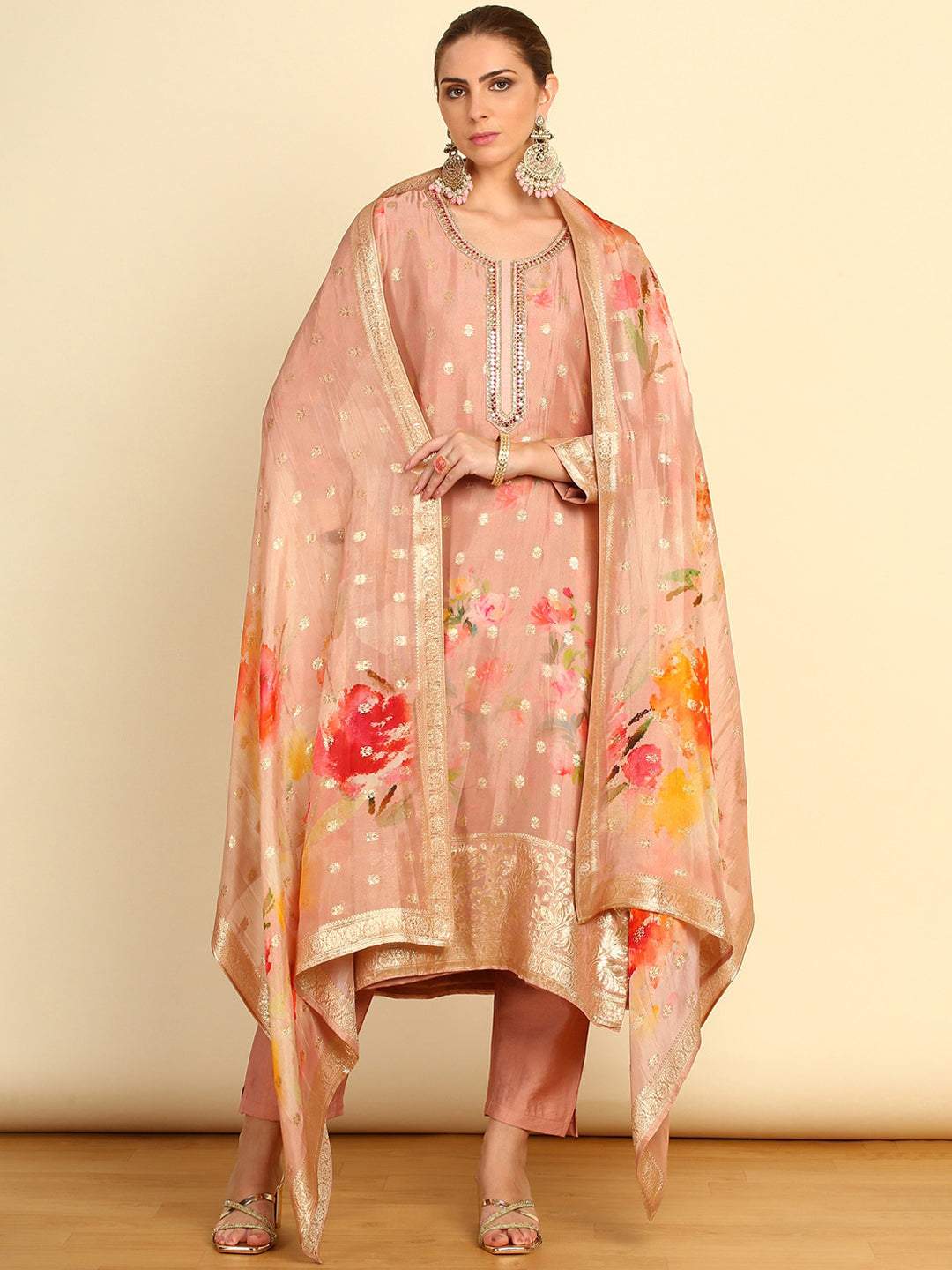 Soch Floral Printed Regular Beads and Stones Kurta with Trouser & Dupatta - Distacart