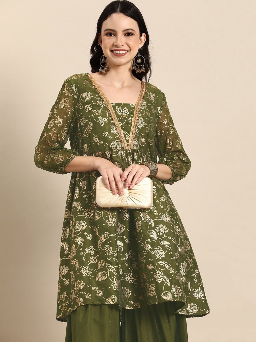 Anouk Ethnic Motifs Printed Regular A-Line Flared Kurti With Sharara - Distacart