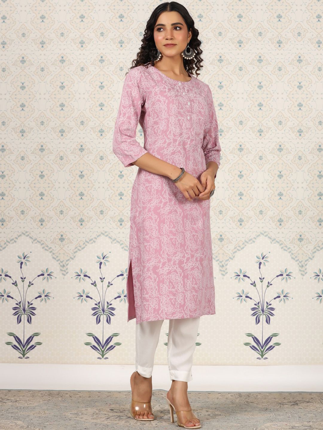 Ode by House of Pataudi Printed Round Neck Straight Kurta - Distacart