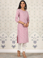 Thumbnail for Ode by House of Pataudi Printed Round Neck Straight Kurta - Distacart