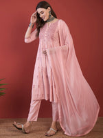 Thumbnail for Anouk Floral Embroidered Thread Work Pure Cotton Kurta with Trousers & Dupatta
