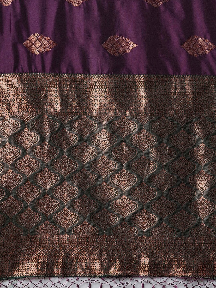 Anouk Purple & Gold-Toned Woven Design Zari Banarasi Saree - Distacart