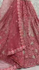 Thumbnail for Jyoti Fashion Women's Pink Bridal Net Fancy Dori, Multi Thread, Hand Mirror and Diamond Work Wedding Lehenga Choli - Distacart