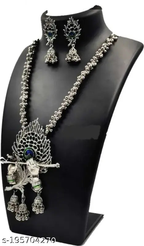 Tehzeeb Creations Women's Silver Colour Oxidised Necklace And Earring Bansuri Design - Distacart