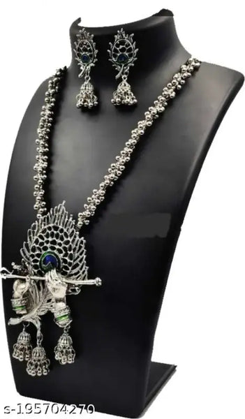 Tehzeeb Creations Women's Silver Colour Oxidised Necklace And Earring Bansuri Design - Distacart
