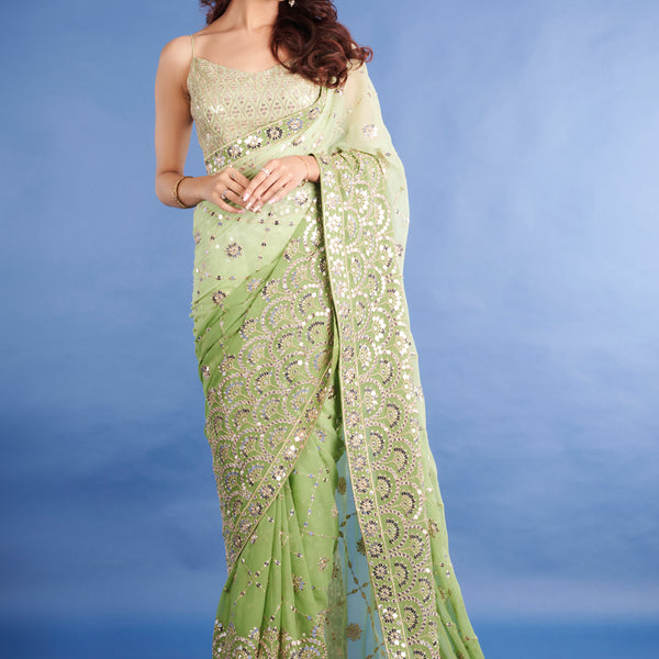 Teeya Creation Mahendi Color Georgette Embroidery Work Saree - Distacart