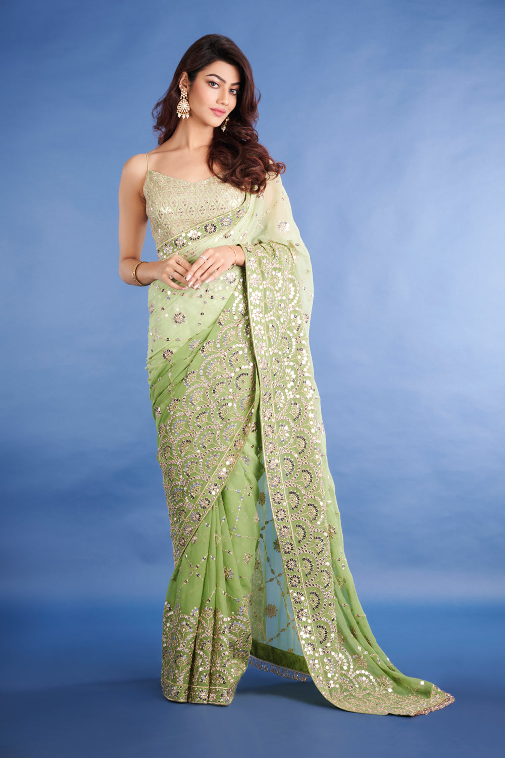 Teeya Creation Mahendi Color Georgette Embroidery Work Saree - Distacart