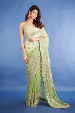 Thumbnail for Teeya Creation Mahendi Color Georgette Embroidery Work Saree - Distacart